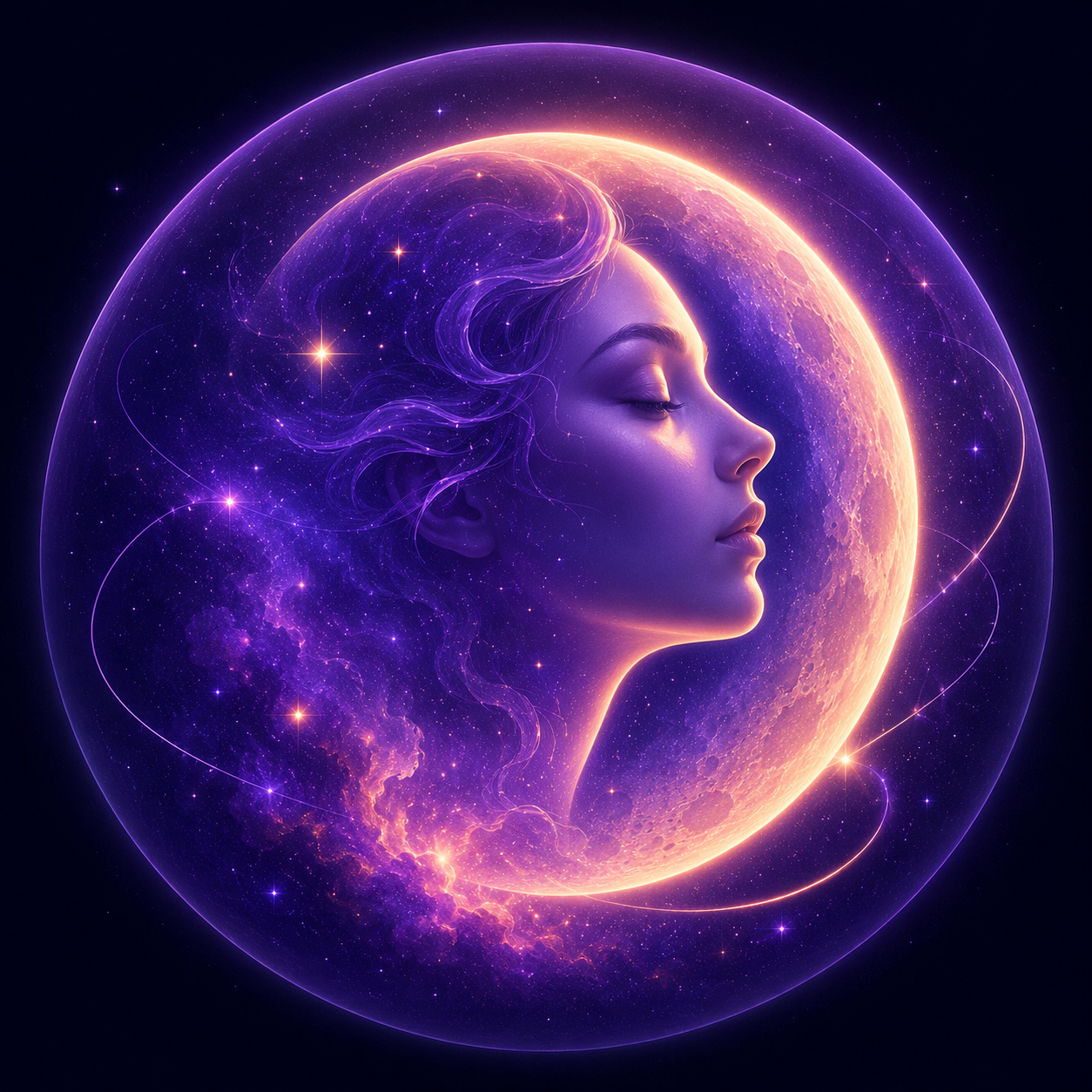 Celestial moon-face portrait